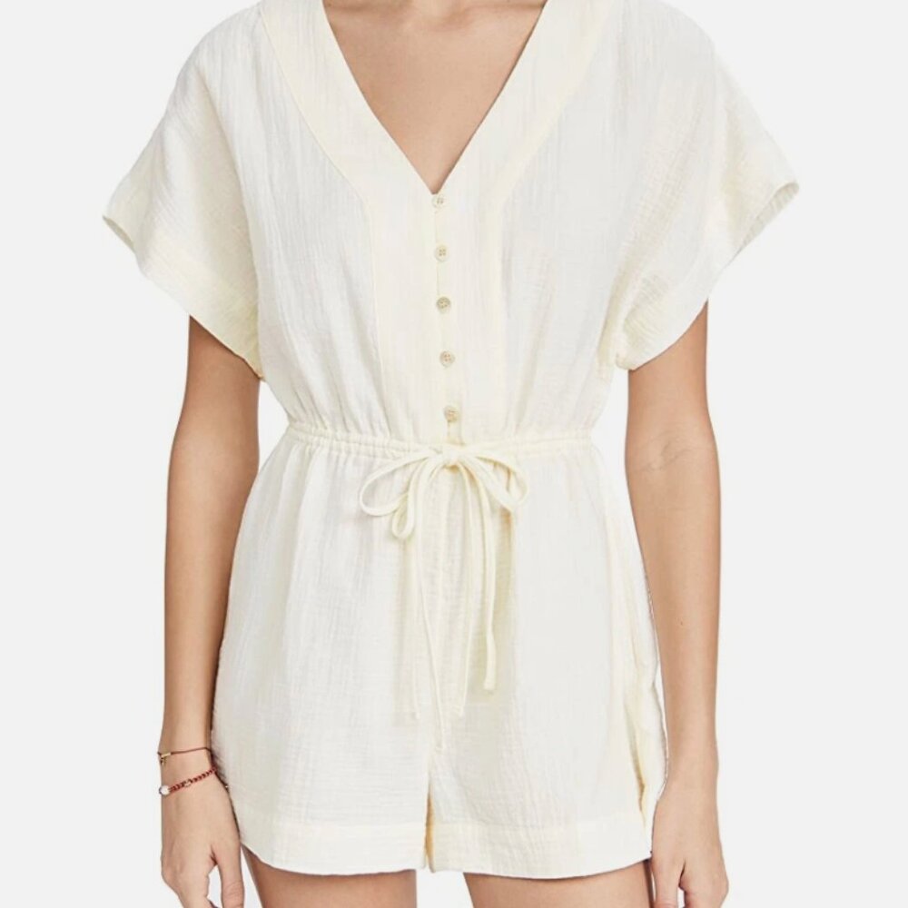 Madewell Cotton Gauze Button-Front Romper, White, Small